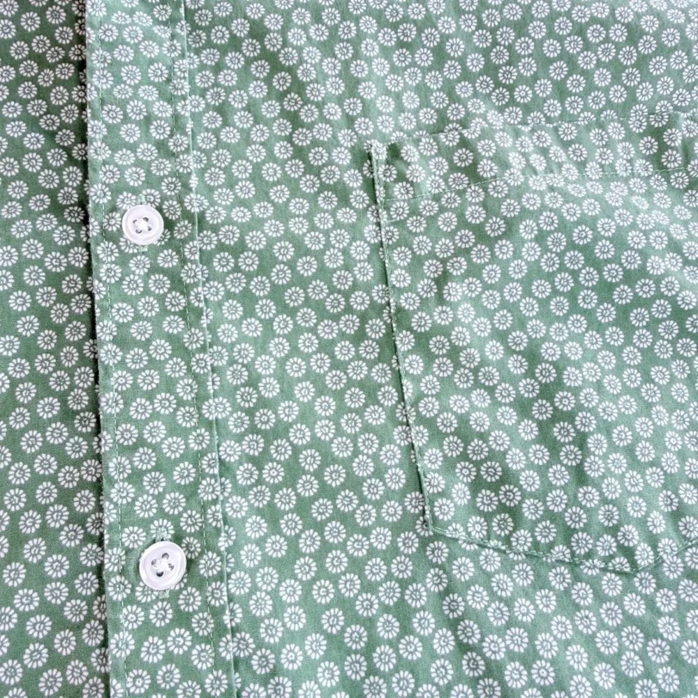 J.Crew Button Down Shirt Mens XXL Green Floral Short Sleeve Slim Fit Flex Washed
